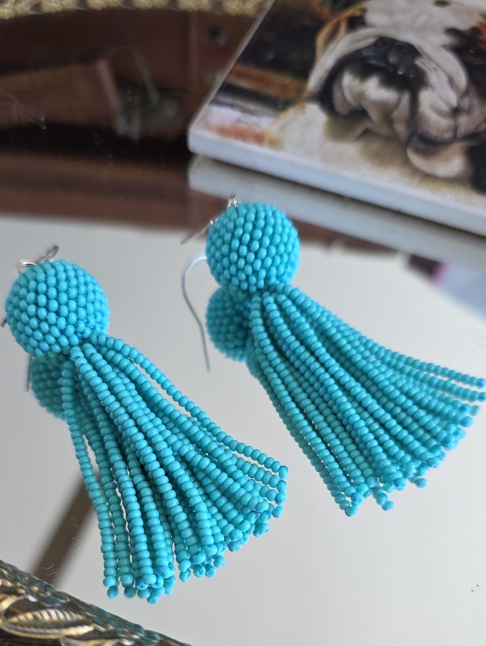 Turquoise Beaded Tassel Earrings